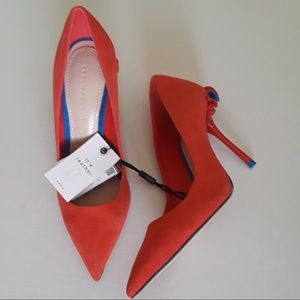 Zara Pointed Toe Orange Pom Pom Detail SZ 8